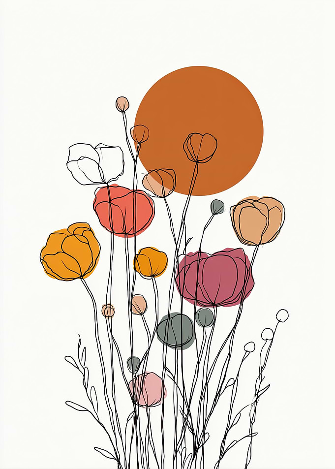 Minimalist Floral Art with Sun