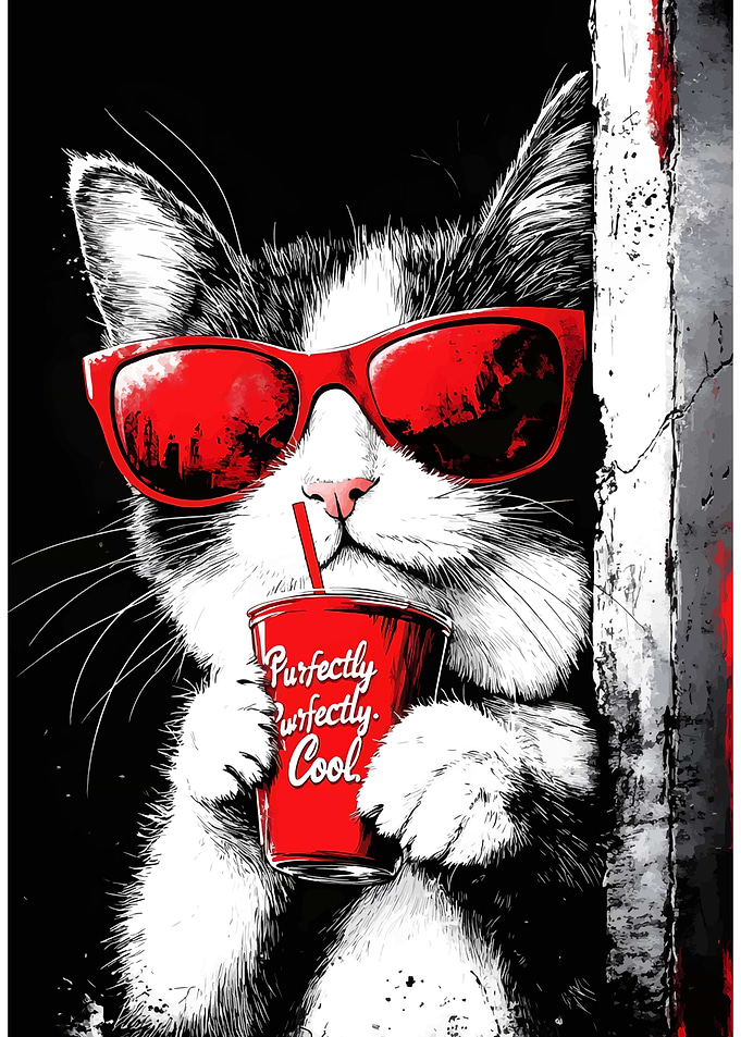 Cool Cat with Drink and Sunglasses
