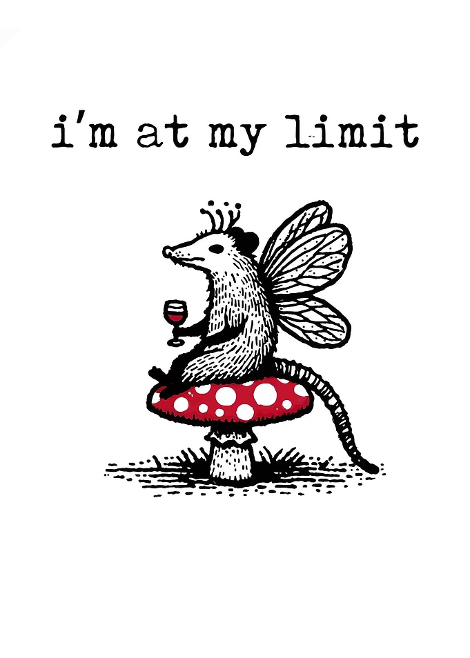 Opossum Fairy on Mushroom with Wine
