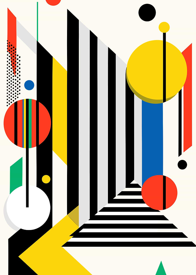 Abstract Geometric Composition with Circles and Stripes