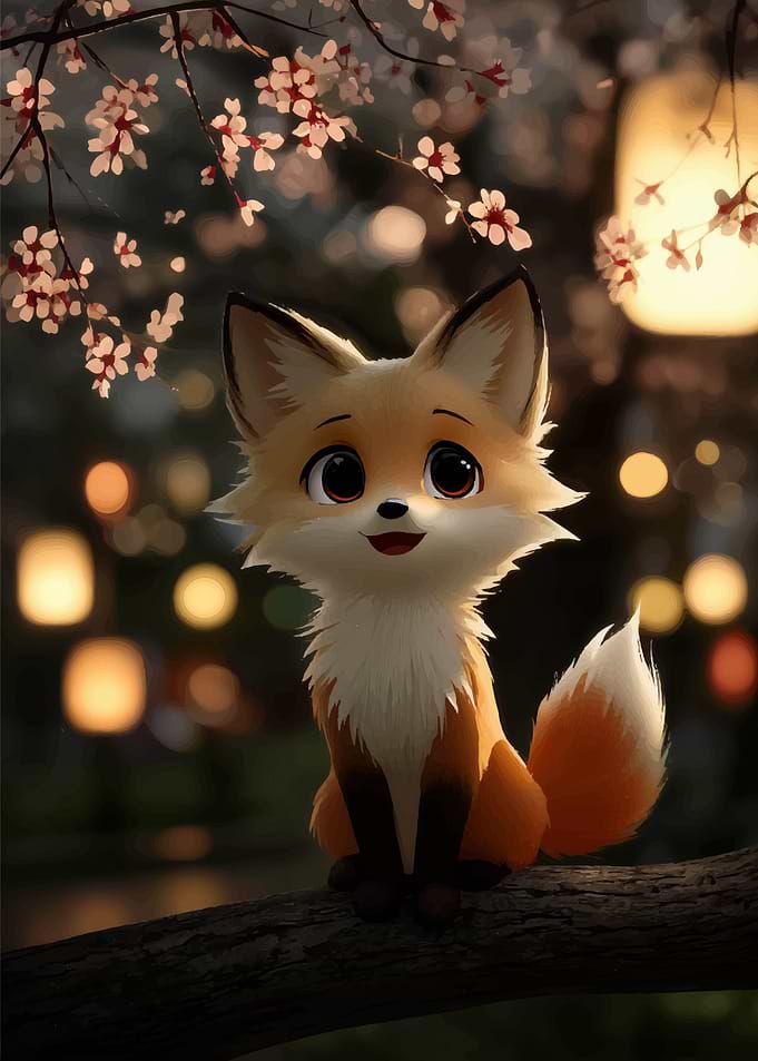Cute Fox Under Cherry Blossoms