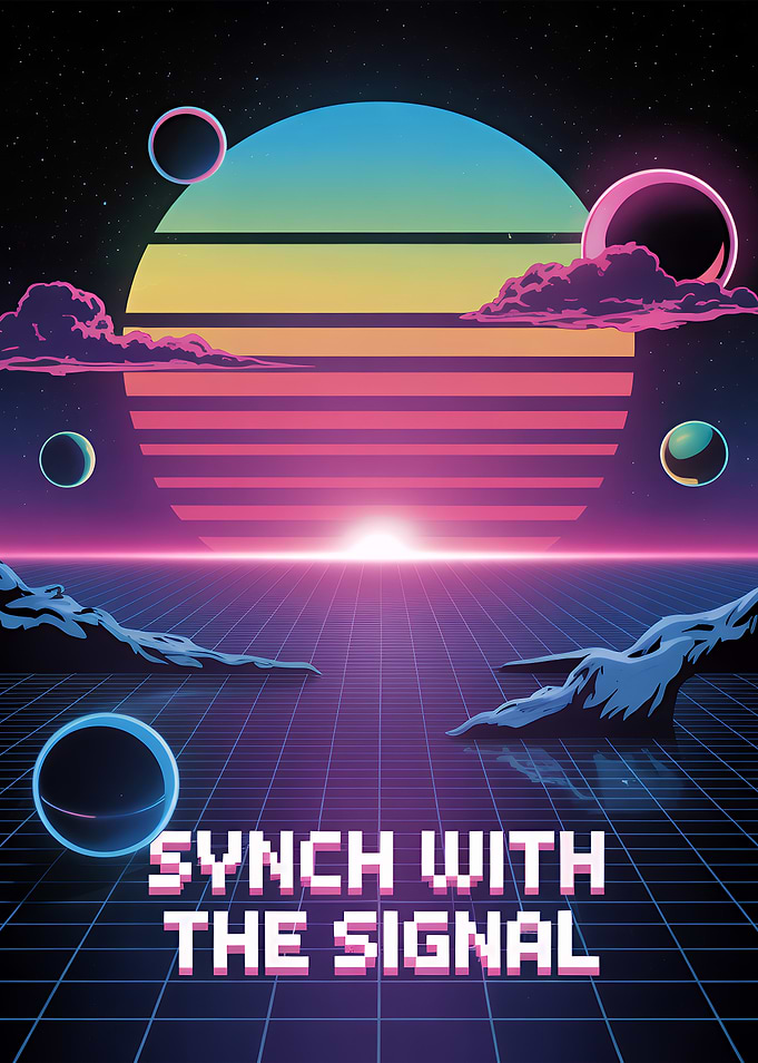 Synthwave Landscape with Planets and Grid