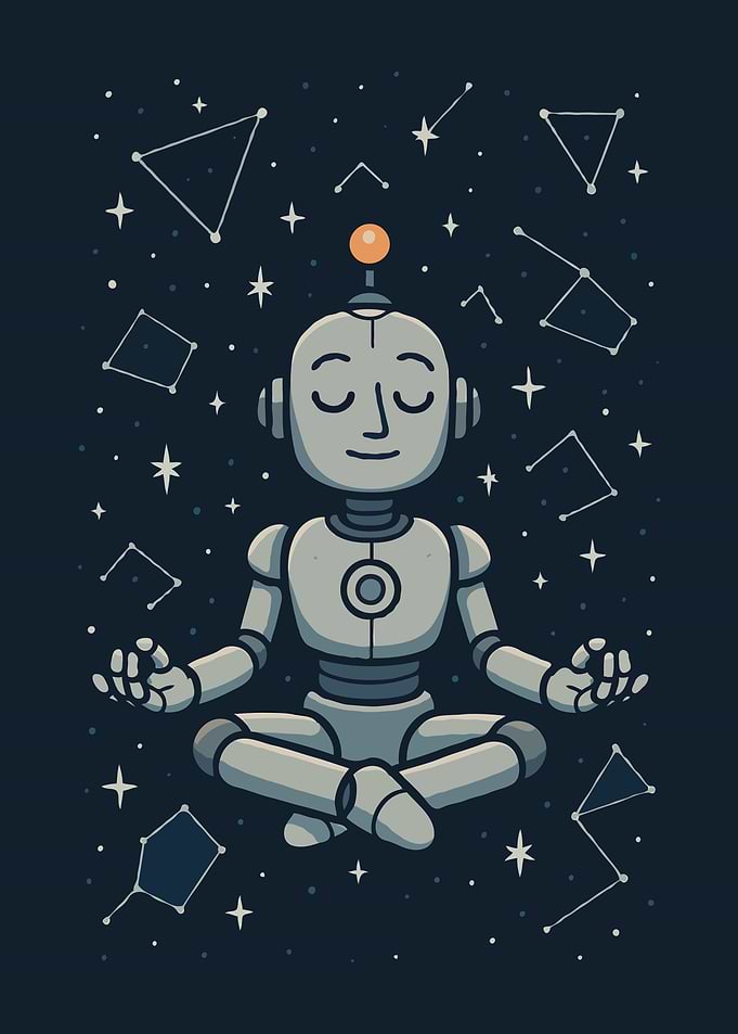 Meditating Robot in Space Illustration