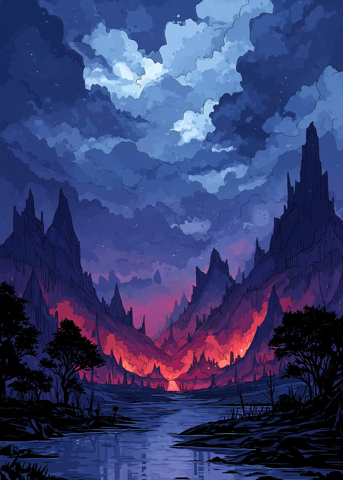 Night Landscape with Mountains and Water