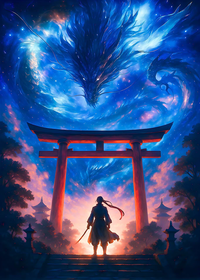 Samurai and Celestial Dragon Art