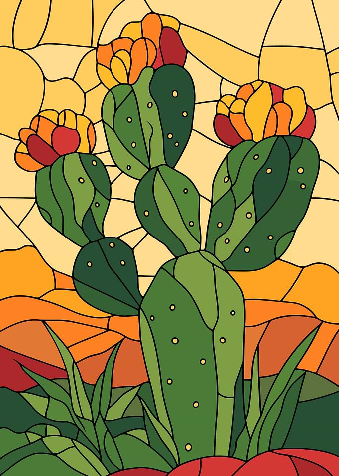 Cactus Stained Glass Illustration