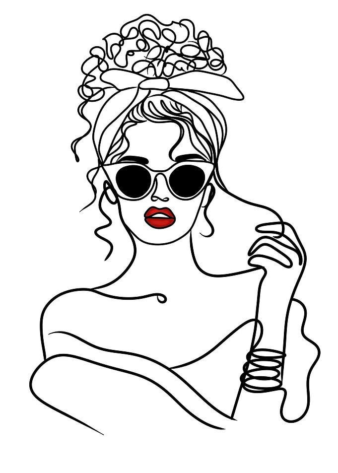 curly hair woman line art