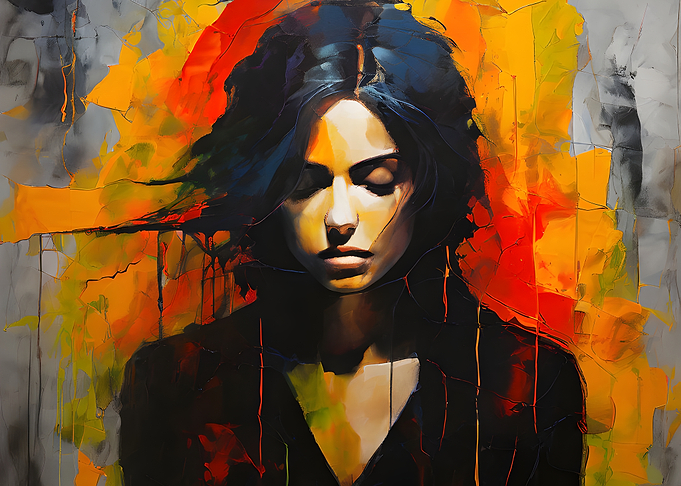 Contemplative Woman Portrait with Abstract Background