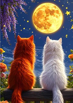 Cats Gazing at the Moon
