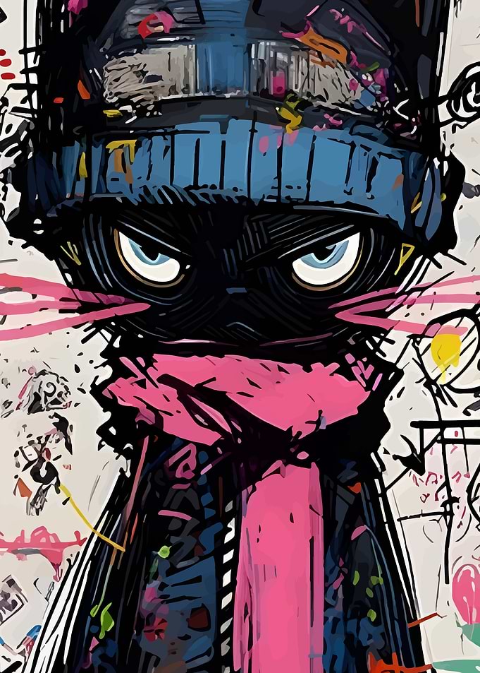 Stylized Cat with Beanie and Scarf