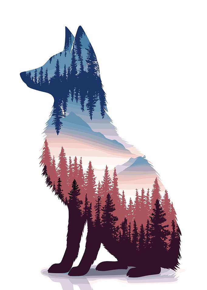 Wolf Silhouette Landscape Art