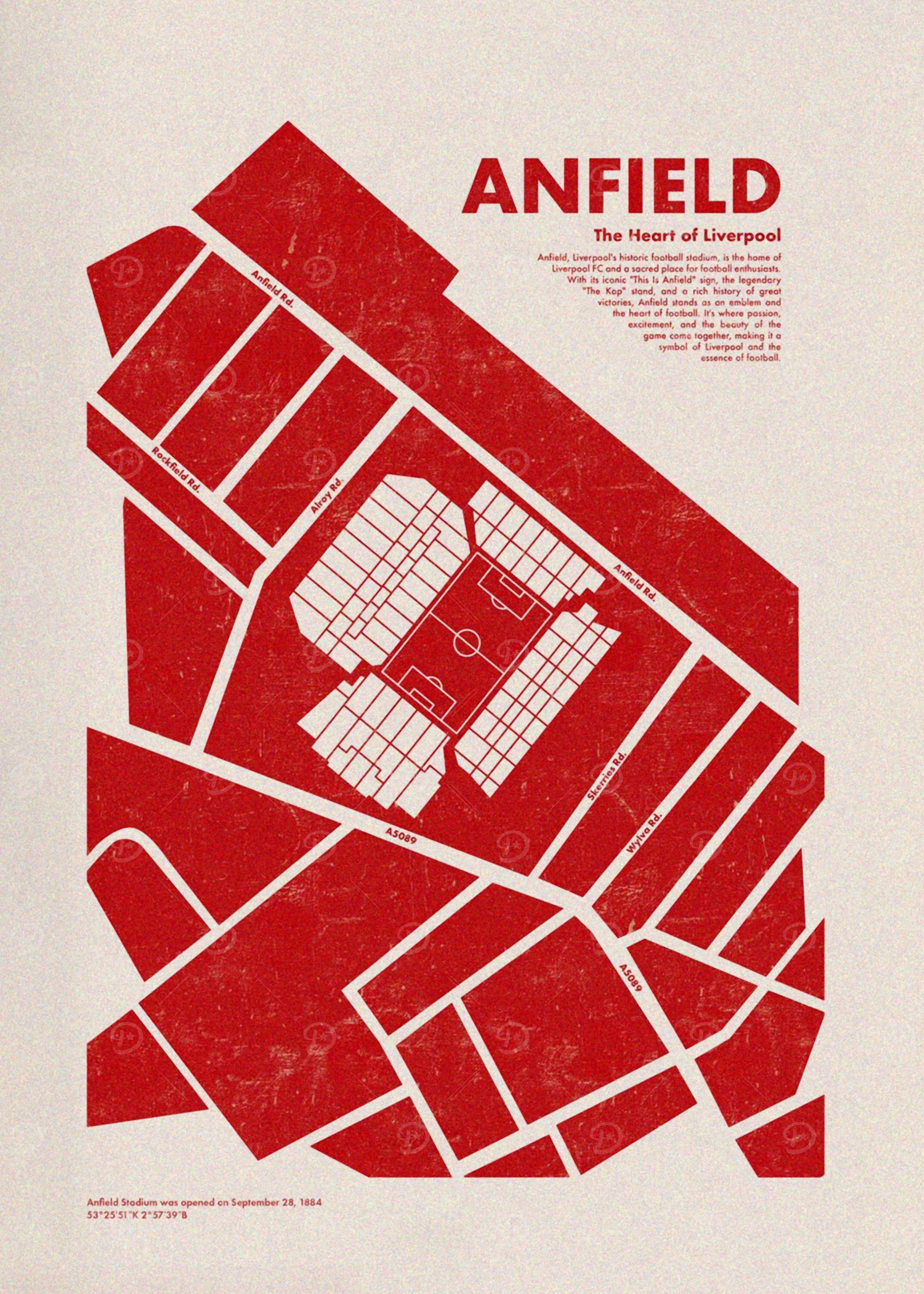 Anfield Stadium Map Art
