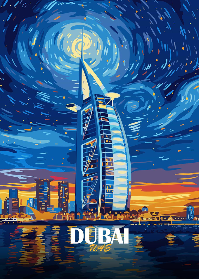 Dubai Skyline Starry Night Art