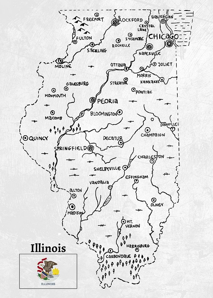 Hand Drawn Map of Illinois