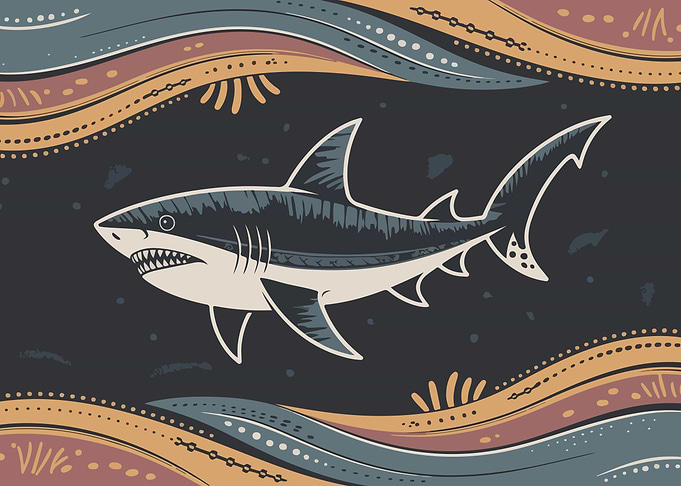Shark Illustration with Decorative Waves