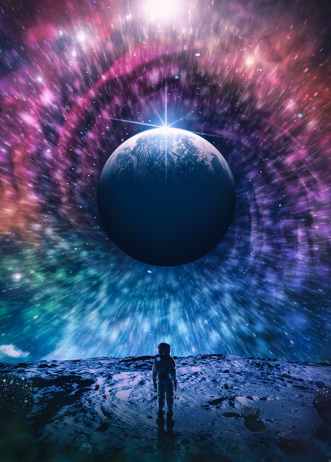 Astronaut Stargazing at Planet in Space