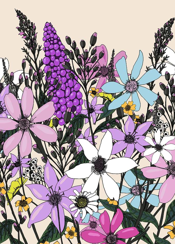 Floral Pattern with Purple and Pink Flowers