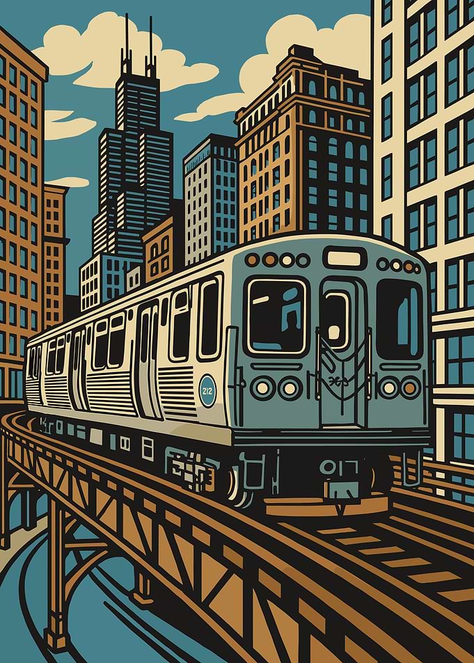 Chicago Train Cityscape Illustration