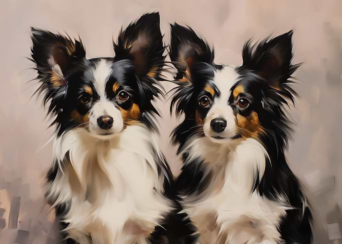 Two Papillon Dogs Portrait