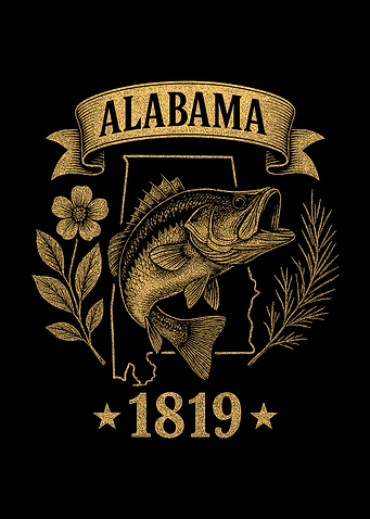 Alabama 1819 Vintage Bass Nature Retro State Pride
