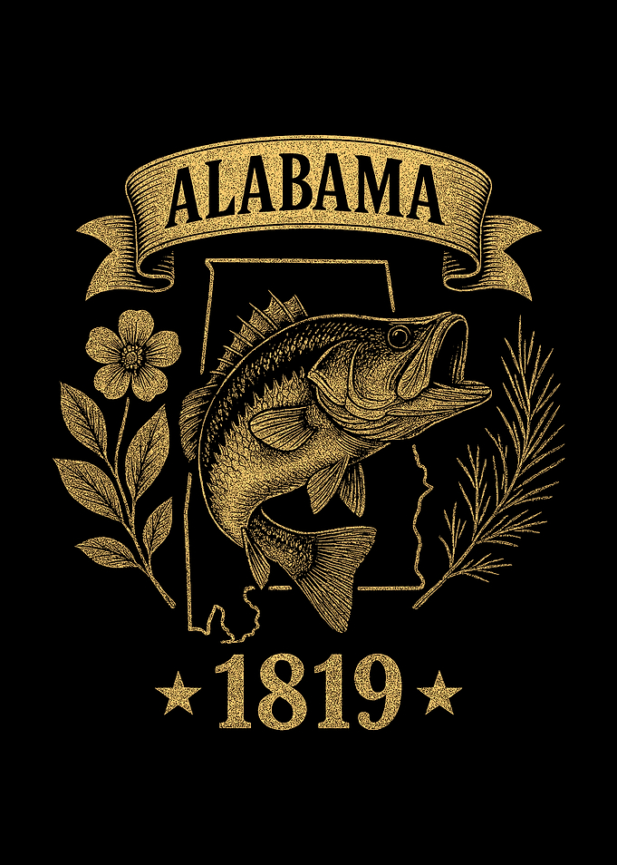 Alabama 1819 Vintage Bass Nature Retro State Pride
