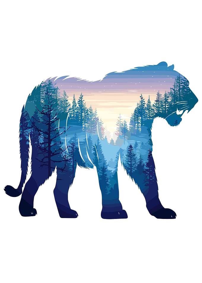 Tiger Silhouette Forest Landscape Illustration