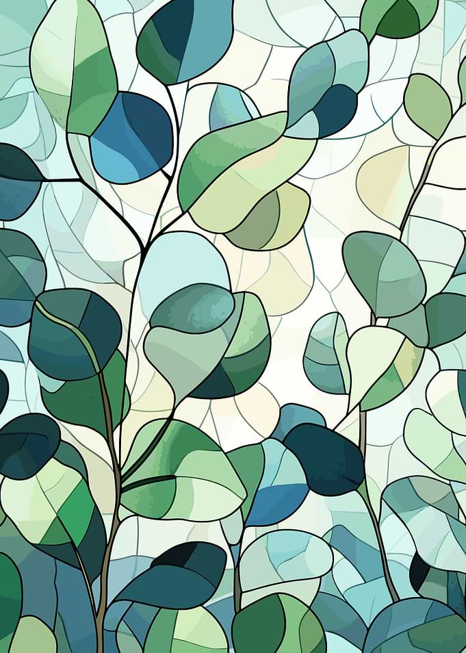 Eucalyptus Leaves Stained Glass Style