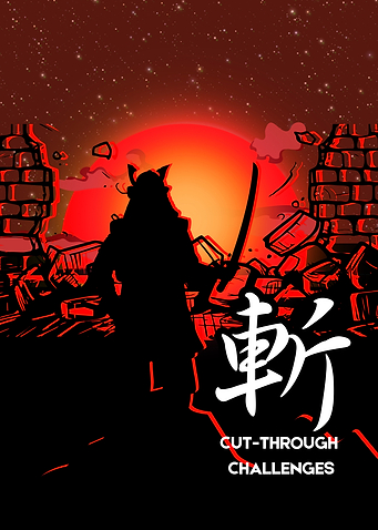 斬 – Cut-Through Challenges | Red Sunset Samurai Silhouette Poster
