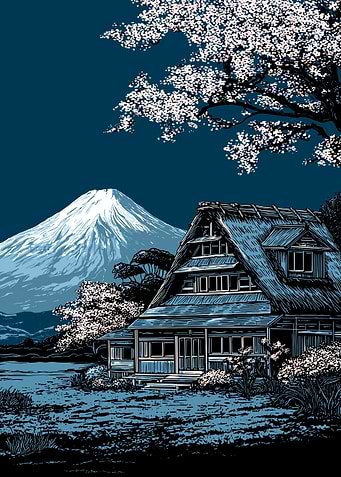 Japanese Landscape with Mount Fuji
