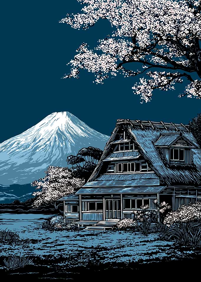 Japanese Landscape with Mount Fuji