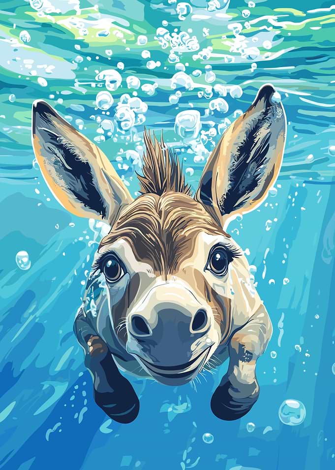 Donkey swimming underwater illustration