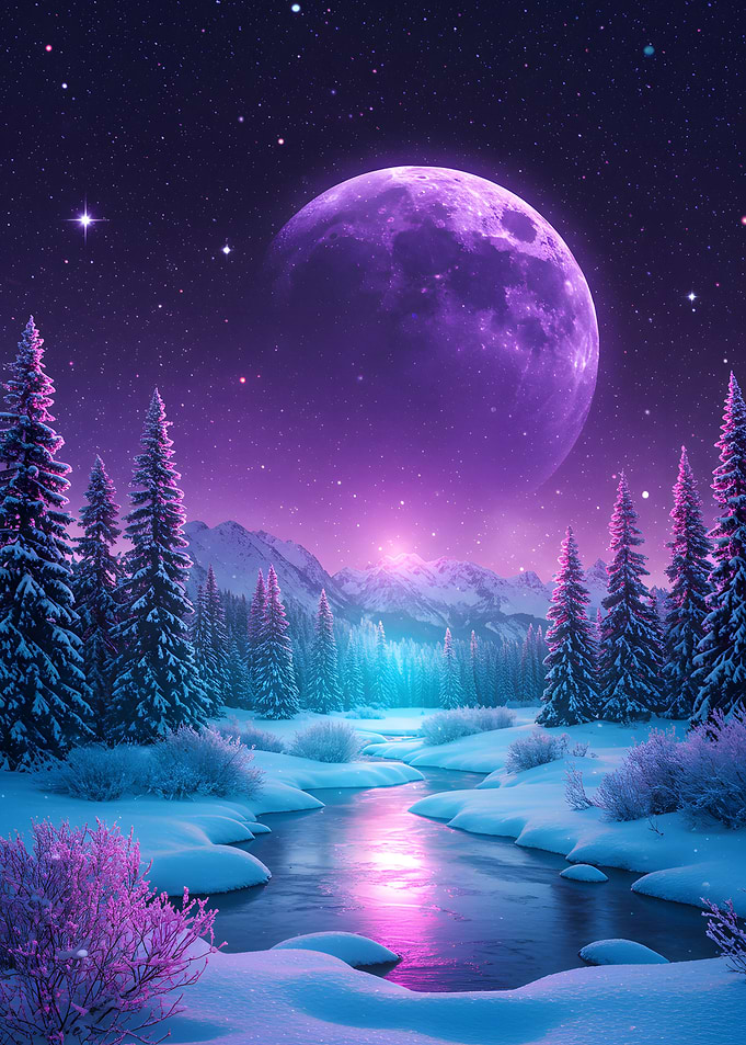Purple Moon Winter Landscape