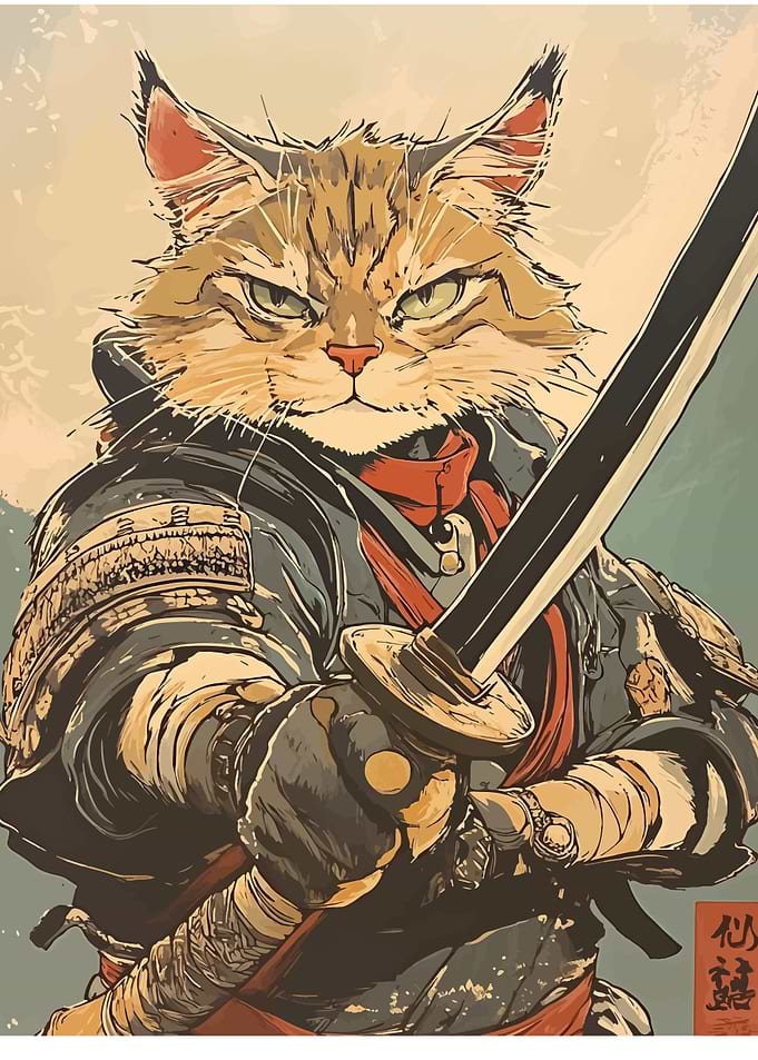 Samurai Cat Warrior with Sword