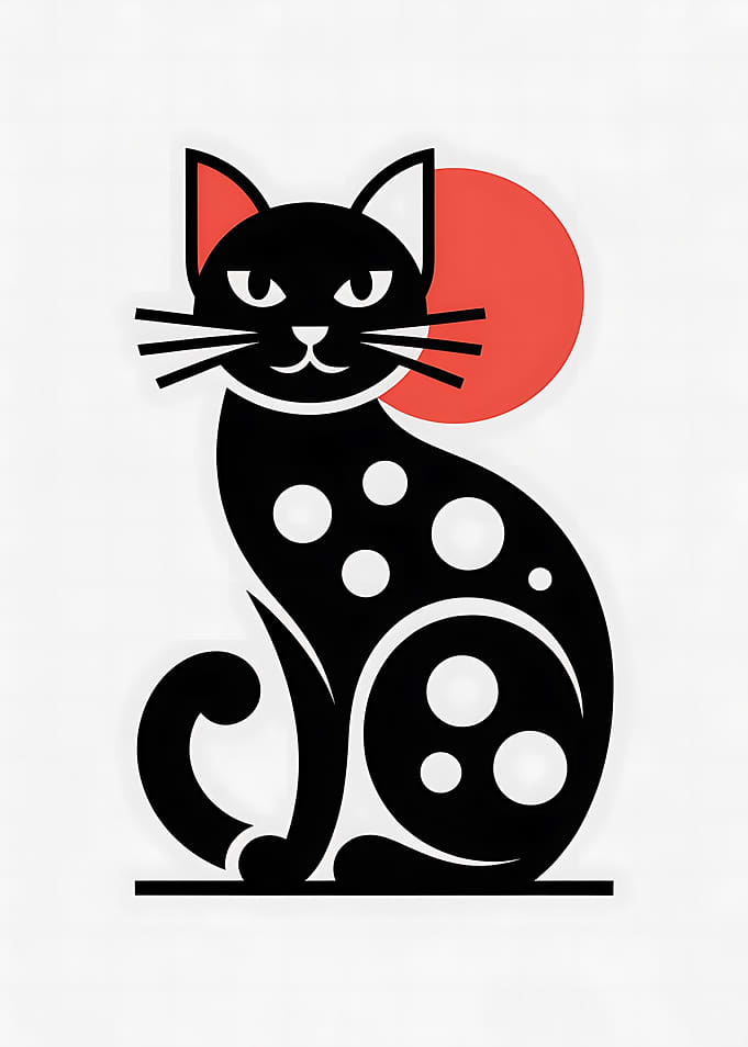 Stylized Black Cat with Red Circle