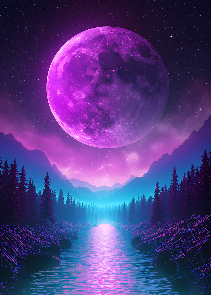 Synthwave Moonlit Landscape
