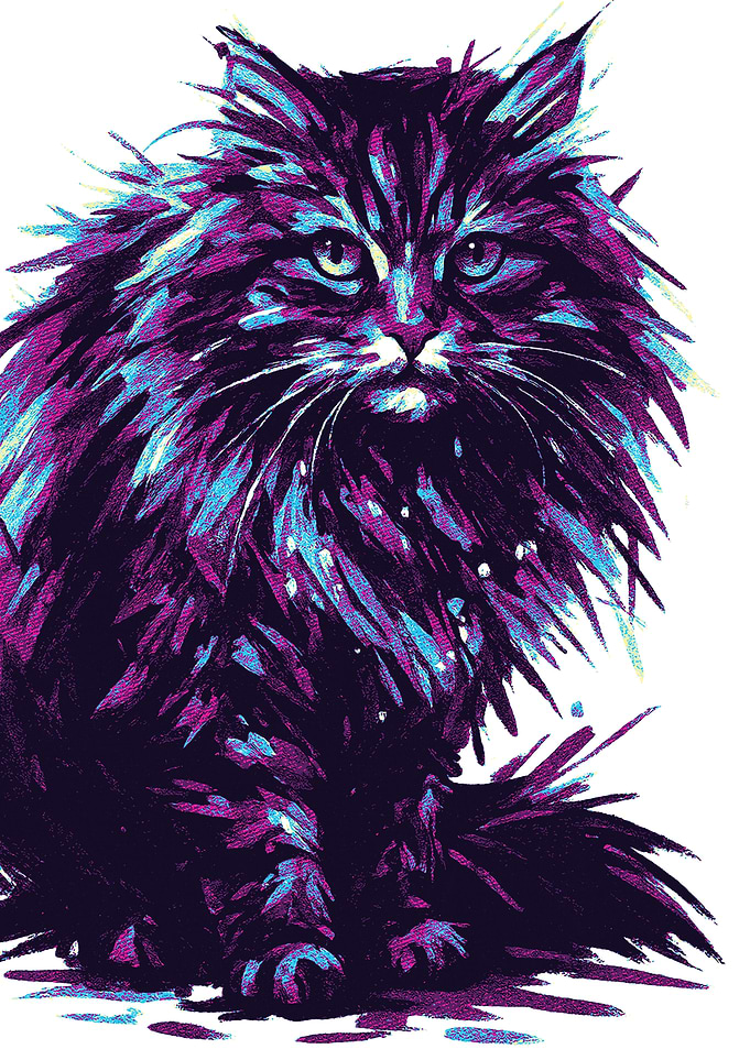 Colorful Fluffy Cat Portrait