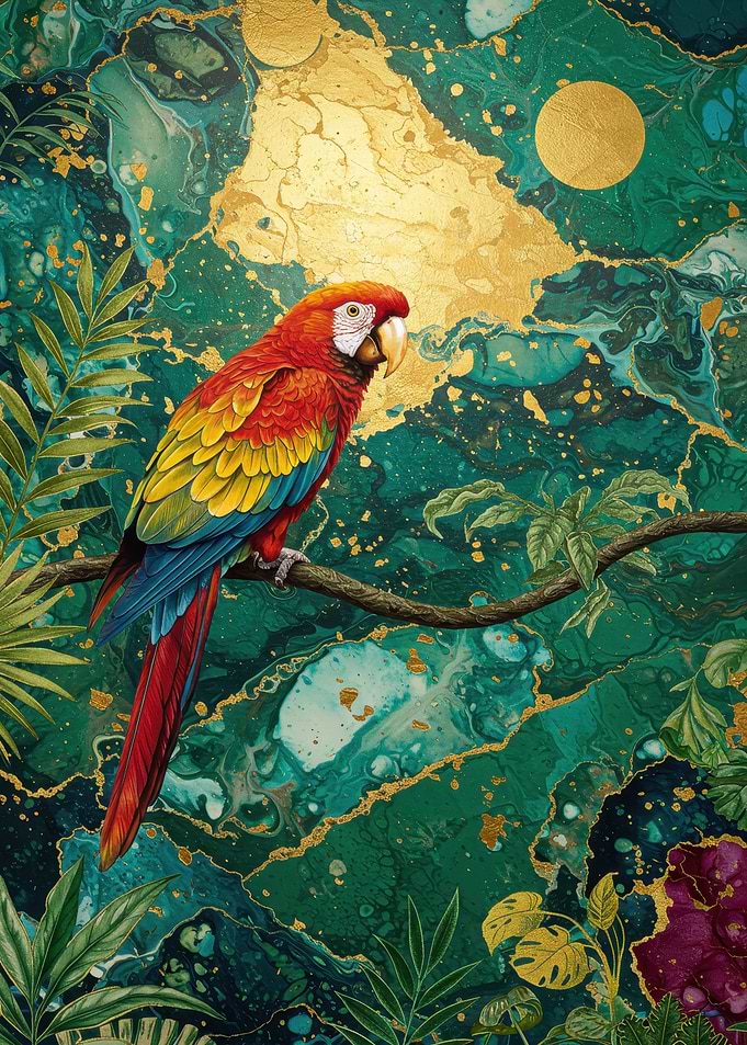 Colorful Parrot in Tropical Jungle Art