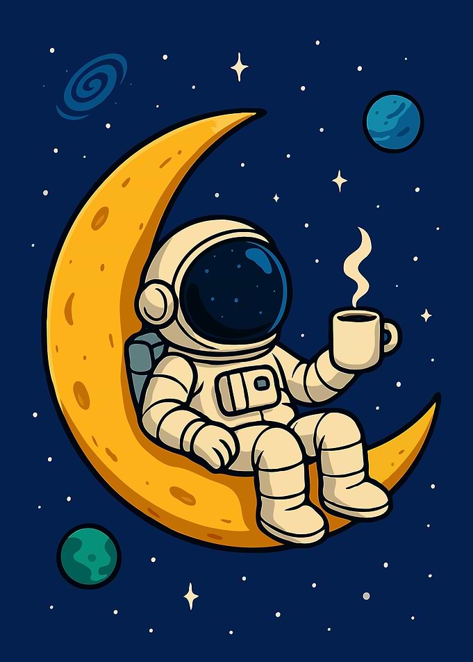 Astronaut Chill on Moon with Coffee