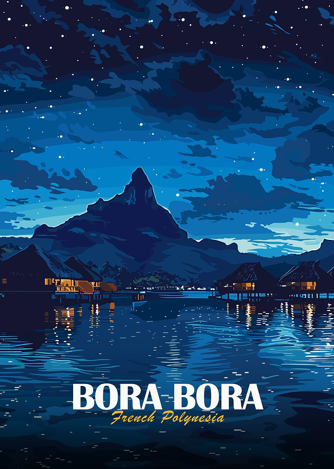 Bora-Bora French Polynesia Night Poster