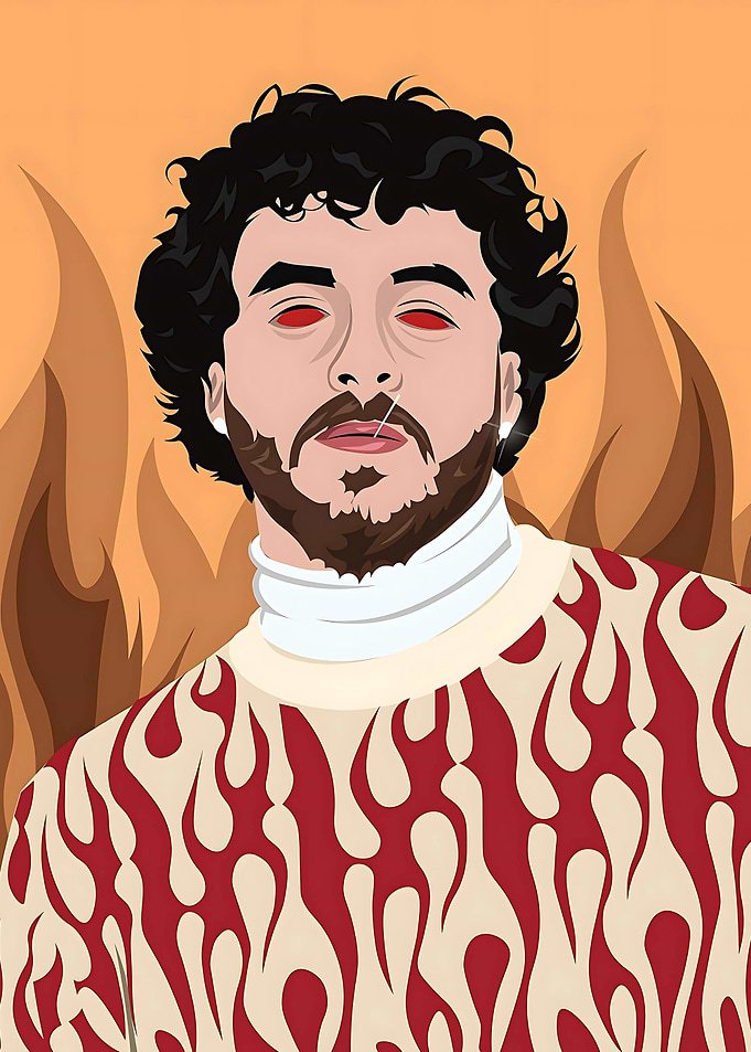 Jack Harlow Portrait with Flame Shirt