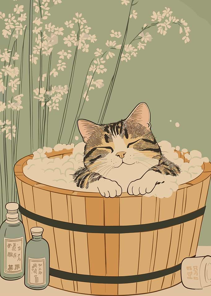Cat in a bath tub illustration