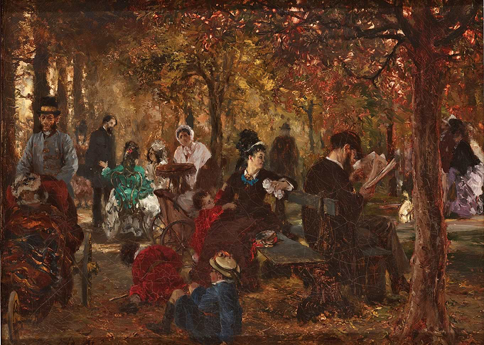 Park Scene with Figures, Oil Painting