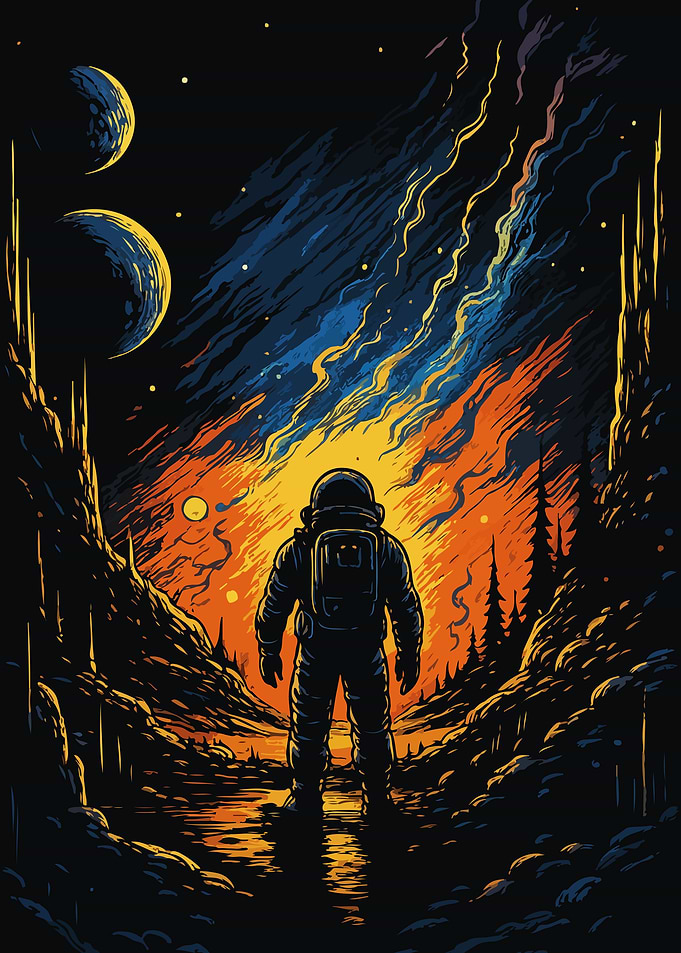 Astronaut on Alien Planet Landscape