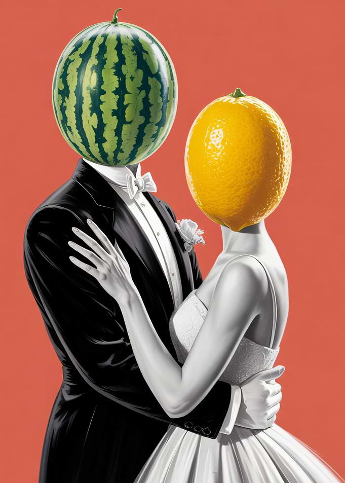 Fruit-Headed Wedding Couple