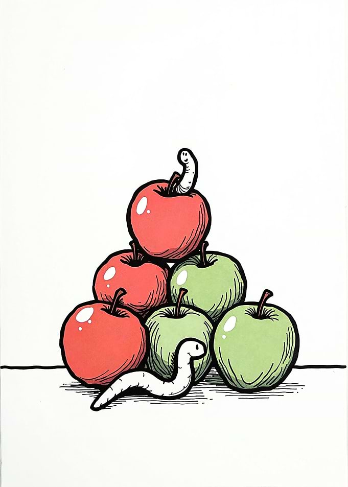 Apples and Worms Cartoon Illustration
