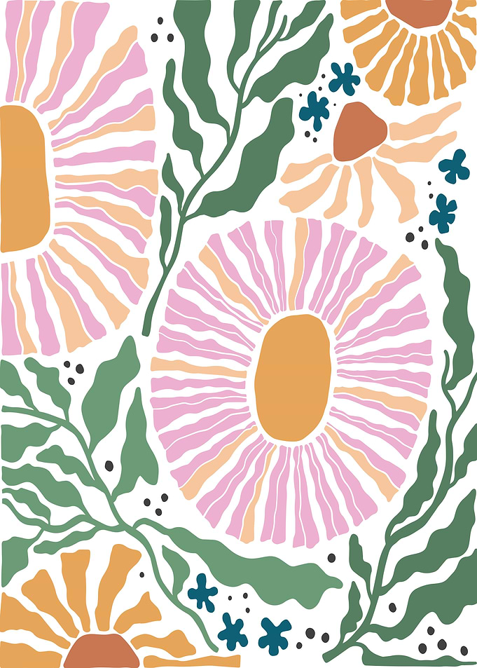 Floral Pattern with Pink and Orange Flowers