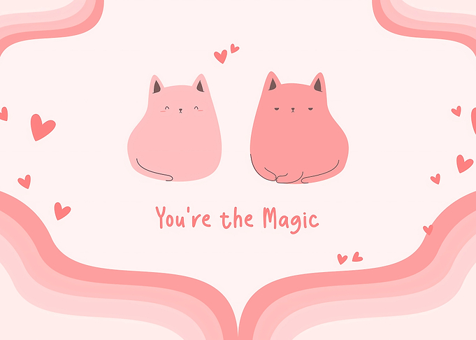 Two Pink Cats with Hearts