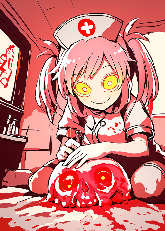 Creepy Anime Nurse with Skull
