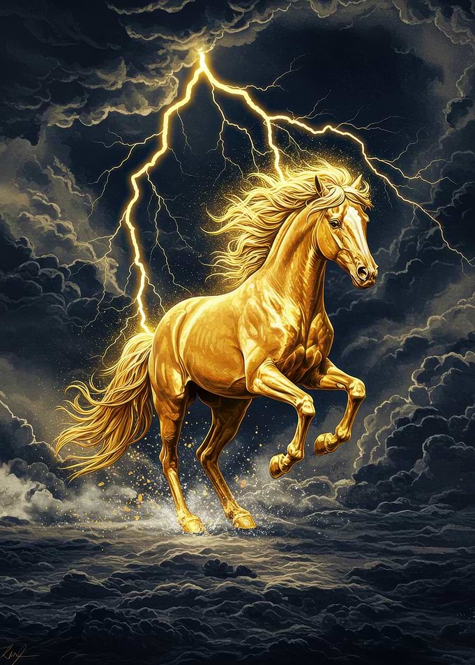 Golden Horse in Storm
