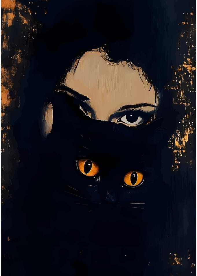 Woman and Black Cat Portrait